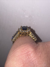 Load image into Gallery viewer, Vintage ADL 14k Yellow Gold Blue Sapphire Cocktail Statement Ring 5.1g Size 7