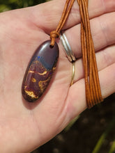 Load image into Gallery viewer, Handcrafted Australian Boulder Koroit Opal Genuine Leather Cord Necklace W/Flash