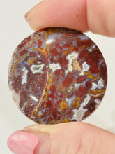 Load image into Gallery viewer, 49ct Red Moss Plume Agate Round Gemstone Cabochon 34mm Old Stock Lapidary