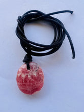 Load image into Gallery viewer, Argentina Rhodochrosite GemStone Oval Necklace On Genuine Black Leather Cord