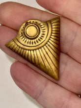 Load image into Gallery viewer, 4 Brass Triangle Tribal Pendants W/ 6mm Cabochon Setting 36mm X 33mm Hole @ Top