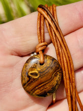 Load image into Gallery viewer, Handcrafted Australian Boulder Koroit Opal Genuine Leather Cord Necklace W/Flash