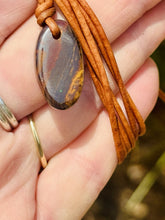 Load image into Gallery viewer, Handcrafted Australian Boulder Koroit Opal Genuine Leather Cord Necklace W/Flash
