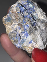 Load image into Gallery viewer, 101g Rare Blue Linarite on cerussite, with leadhillite Lapidary Rough Gemstone