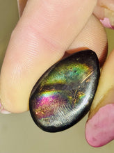 Load image into Gallery viewer, 18ct Rare Fire Obsidian-Glass Butte Gemstone Cabochon, Oregon Lapidary 14x24mm