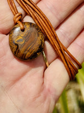 Load image into Gallery viewer, Handcrafted Australian Boulder Koroit Opal Genuine Leather Cord Necklace W/Flash