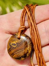Load image into Gallery viewer, Handcrafted Australian Boulder Koroit Opal Genuine Leather Cord Necklace W/Flash