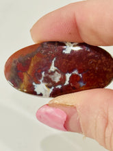 Load image into Gallery viewer, 29ct Red Plume Moss Agate Oval Gemstone Cabochon 20x40mm Old Stock Lapidary