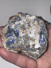 Load image into Gallery viewer, 152g Rare Blue Linarite on cerussite, with leadhillite Lapidary Rough Gemstone