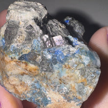 Load image into Gallery viewer, 91g Rare Blue Linarite on cerussite, with leadhillite Lapidary Rough Gemstone