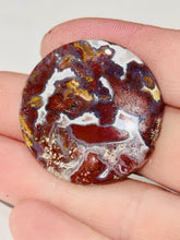 Load image into Gallery viewer, 37ct Red Moss Plume Agate Round Gemstone Cabochon 30mm Old Stock Lapidary