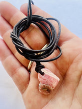 Load image into Gallery viewer, Argentina Rhodochrosite GemStone Heart Shape Necklace Genuine Black Leather Cord