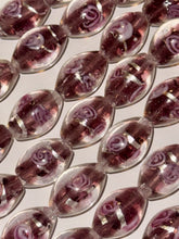 Load image into Gallery viewer, 1 Strand 15” Czech Millefiori Rare Rose Pink Floral Oval Glass Bead Lampwork