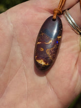 Load image into Gallery viewer, Handcrafted Australian Boulder Koroit Opal Genuine Leather Cord Necklace W/Flash