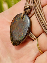 Load image into Gallery viewer, Handcrafted Australian Boulder Koroit Opal Genuine Leather Cord Necklace W/Flash