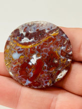 Load image into Gallery viewer, 49ct Red Moss Plume Agate Round Gemstone Cabochon 34mm Old Stock Lapidary