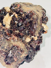 Load image into Gallery viewer, 288g Natural Red Garnet Crystal Cluster Display Specimen on Matrix W/ Calcite