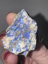 Load image into Gallery viewer, 28g Rare Blue Linarite on cerussite, with leadhillite Lapidary Rough Gemstone