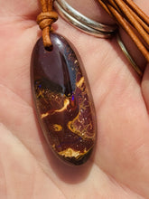 Load image into Gallery viewer, Handcrafted Australian Boulder Koroit Opal Genuine Leather Cord Necklace W/Flash