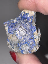 Load image into Gallery viewer, 26g Rare Blue Linarite on cerussite, with leadhillite Lapidary Rough Gemstone