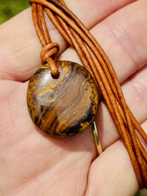 Load image into Gallery viewer, Handcrafted Australian Boulder Koroit Opal Genuine Leather Cord Necklace W/Flash