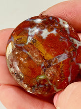 Load image into Gallery viewer, 71ct Red Moss Plume Agate Round Gemstone Cabochon 36mm Old Stock Lapidary