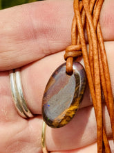 Load image into Gallery viewer, Handcrafted Australian Boulder Koroit Opal Genuine Leather Cord Necklace W/Flash