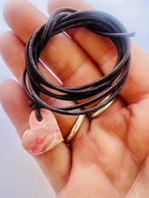 Load image into Gallery viewer, Argentina Rhodochrosite GemStone Heart ShapeNecklace Genuine Black Leather Cord