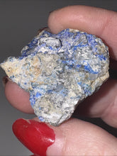 Load image into Gallery viewer, 26g Rare Blue Linarite on cerussite, with leadhillite Lapidary Rough Gemstone