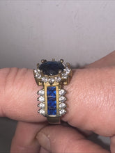 Load image into Gallery viewer, Vintage ADL 14k Yellow Gold Blue Sapphire Cocktail Statement Ring 5.1g Size 7
