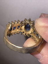 Load image into Gallery viewer, Vintage ADL 14k Yellow Gold Blue Sapphire Cocktail Statement Ring 5.1g Size 7
