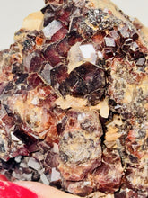 Load image into Gallery viewer, 288g Natural Red Garnet Crystal Cluster Display Specimen on Matrix W/ Calcite