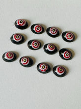 Load image into Gallery viewer, 12 Vintage Czech Glass Oval Cabochons 8x6mm Black Millefiori Flower 