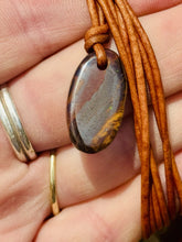 Load image into Gallery viewer, Handcrafted Australian Boulder Koroit Opal Genuine Leather Cord Necklace W/Flash