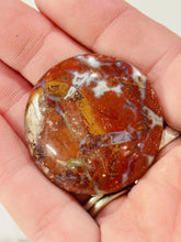 Load image into Gallery viewer, 71ct Red Moss Plume Agate Round Gemstone Cabochon 36mm Old Stock Lapidary