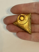 Load image into Gallery viewer, 4 Brass Triangle Tribal Pendants W/ 6mm Cabochon Setting 36mm X 33mm Hole @ Top