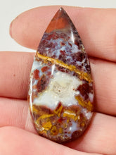 Load image into Gallery viewer, 48ct Red Moss Plume Agate Tear Drop Gemstone Cabochon 21x44mm Old Stock Lapidary