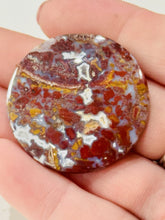 Load image into Gallery viewer, 49ct Red Moss Plume Agate Round Gemstone Cabochon 34mm Old Stock Lapidary