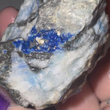 Load image into Gallery viewer, 91g Rare Blue Linarite on cerussite, with leadhillite Lapidary Rough Gemstone