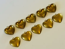 Load image into Gallery viewer, 10 pc Brass Puffy Heart Charm Pendant For Necklace Lot 16x18mm Jewlery Finding