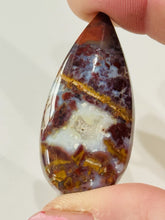 Load image into Gallery viewer, 48ct Red Moss Plume Agate Tear Drop Gemstone Cabochon 21x44mm Old Stock Lapidary