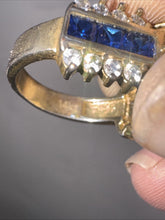 Load image into Gallery viewer, Vintage ADL 14k Yellow Gold Blue Sapphire Cocktail Statement Ring 5.1g Size 7