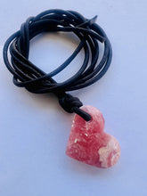 Load image into Gallery viewer, Argentina Rhodochrosite GemStone Heart Shape Necklace Genuine Black Leather Cord