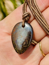 Load image into Gallery viewer, Handcrafted Australian Boulder Koroit Opal Genuine Leather Cord Necklace W/Flash