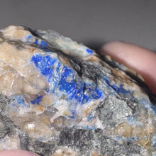 Load image into Gallery viewer, 91g Rare Blue Linarite on cerussite, with leadhillite Lapidary Rough Gemstone