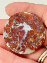 Load image into Gallery viewer, 71ct Red Moss Plume Agate Round Gemstone Cabochon 36mm Old Stock Lapidary