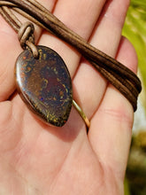 Load image into Gallery viewer, Handcrafted Australian Boulder Koroit Opal Genuine Leather Cord Necklace W/Flash