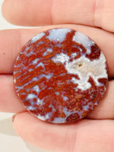 Load image into Gallery viewer, 38ct Red Moss Plume Agate Round Gemstone Cabochon 33mm Old Stock Lapidary