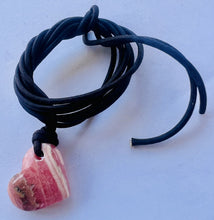 Load image into Gallery viewer, Argentina Rhodochrosite GemStone Heart Shape Necklace Genuine Black Leather Cord