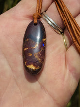 Load image into Gallery viewer, Handcrafted Australian Boulder Koroit Opal Genuine Leather Cord Necklace W/Flash